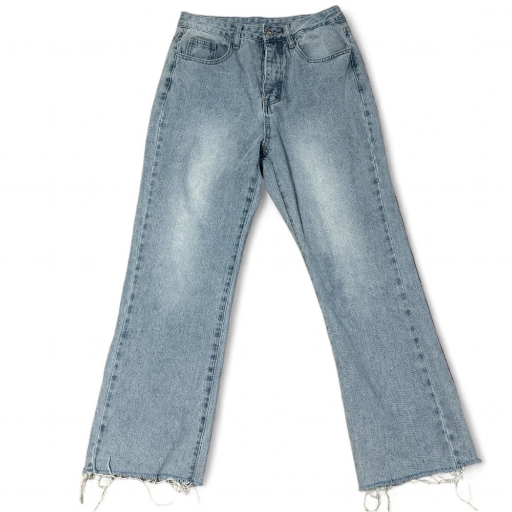 PRINCESS POLLY Denim Jeans Straight High Rise Button Fly Frayed Ankle Size 4